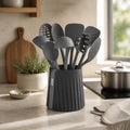 Title: STAR 8pcs Silicone Cooking Spoon Set with Holder - Non-Stick, Heat Resistant - Grey