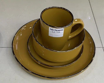 Yale Ceramics 16 Pieces Dinner Set - Mustard Yellow - Plates, Bowls & Mugs Set - DMG Baronyx